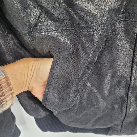 Flavor Mens Layered Pig Leather Hoodie Biker Moto  Jacket M Black Gray Removable - Picture 12 of 16